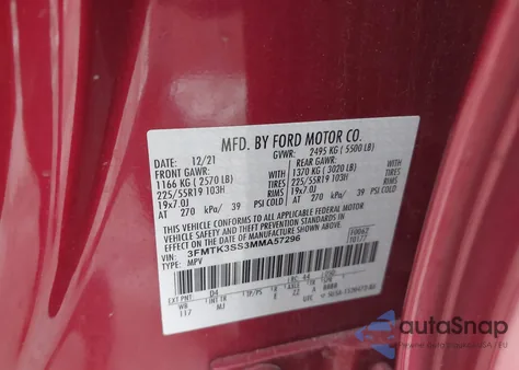 2021 Ford Mustang Mach-E Premium z USA, uszkodzony, nr VIN 3FMTK3SS3MMA57296